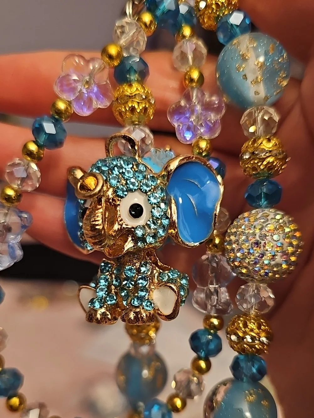 Blue Crystal Elephant Purse Charm